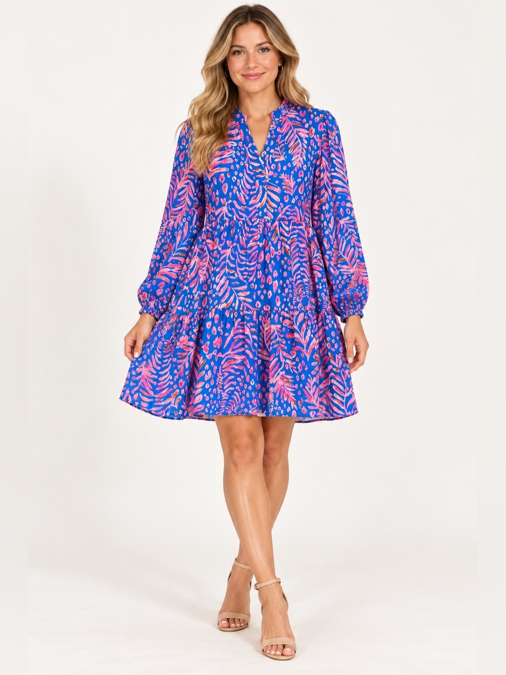 Lilly Pulitzer Blue and Pink Leaf Print Dress